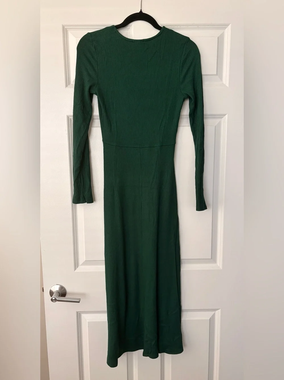 A New Day Dark Green Long Sleeve V-Neck Maxi Sweater Dress